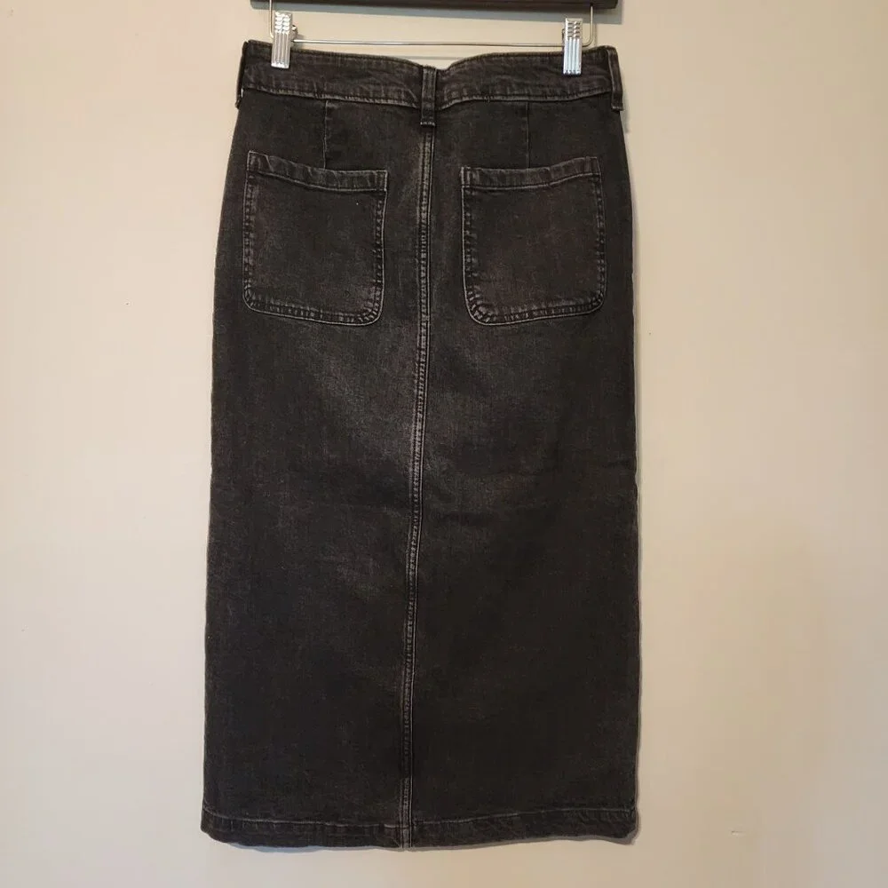 Gap black denim pencil skirt sz 0 / 25 front slit pockets